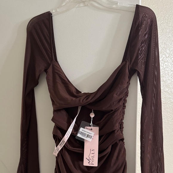 Oh Polly Chocolate Long Sleeve Cut-Out Dress - Picture 6 of 6